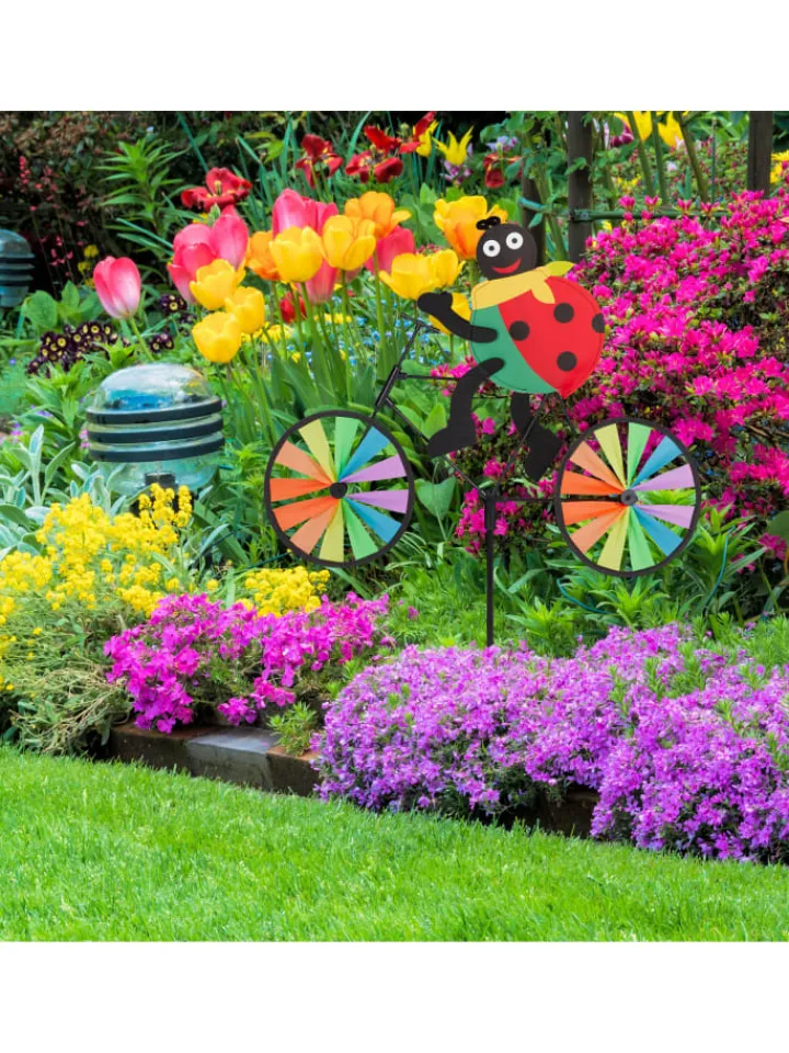 relaxdays Gartendekoration<2 x Windrad "Marienkäfer" in Bunt - (B)52 x (H)75,5 x (T)4 cm