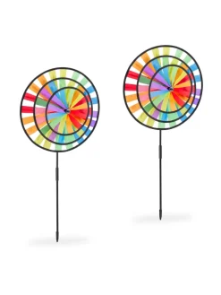 relaxdays Gartendekoration<2 x Windrad "Regenbogen" in Bunt - (B)35 x (H)72 x (T)15 cm