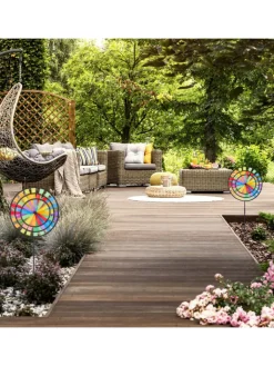 relaxdays Gartendekoration<2 x Windrad "Regenbogen" in Bunt - (B)35 x (H)72 x (T)15 cm