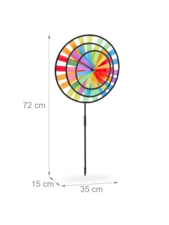 relaxdays Gartendekoration<2 x Windrad "Regenbogen" in Bunt - (B)35 x (H)72 x (T)15 cm