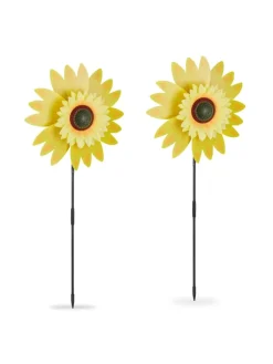 relaxdays Gartendekoration<2 x Windrad "Sonnenblume" in Gelb - (B)29 x (H)76 x (T)8 cm