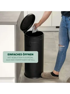 eluno Mülleimer<Abfalleimer VINTAGE, Treteimer, 30 Liter Fassungsvermögen aus schwarzem Metall