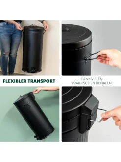 eluno Mülleimer<Abfalleimer VINTAGE, Treteimer, 30 Liter Fassungsvermögen aus schwarzem Metall