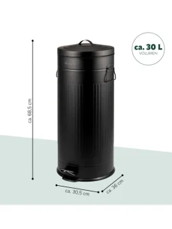 eluno Mülleimer<Abfalleimer VINTAGE, Treteimer, 30 Liter Fassungsvermögen aus schwarzem Metall