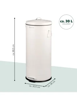 eluno Mülleimer<Abfalleimer VINTAGE, Treteimer, 30 Liter Fassungsvermögen aus weißem Metall
