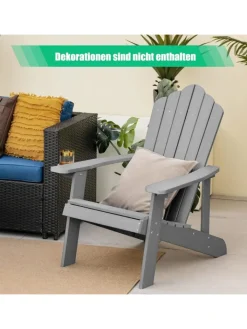 COSTWAY Gartenmöbel<Adirondack Stuhl bis zu 170kg in Grau