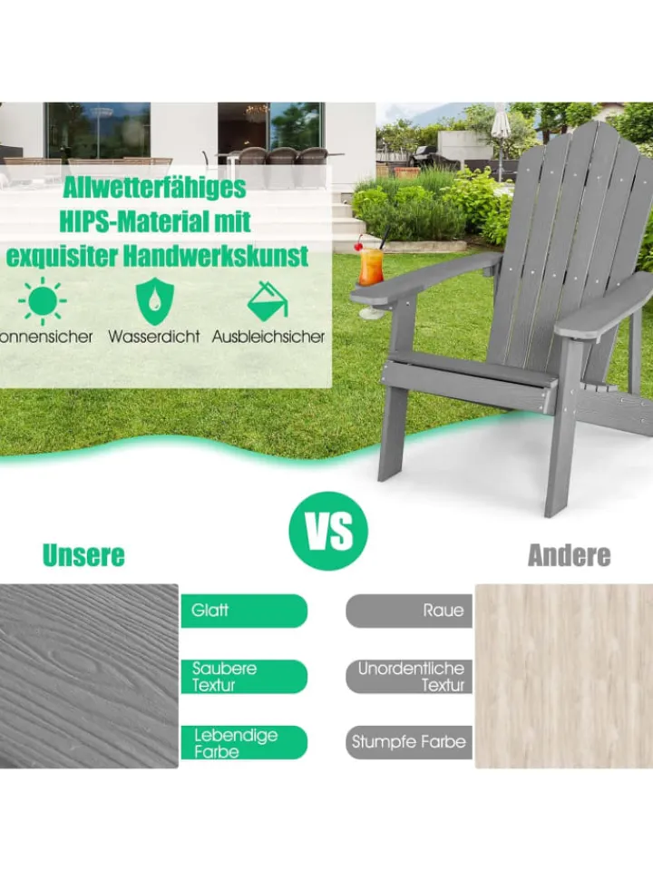 COSTWAY Gartenmöbel<Adirondack Stuhl bis zu 170kg in Grau