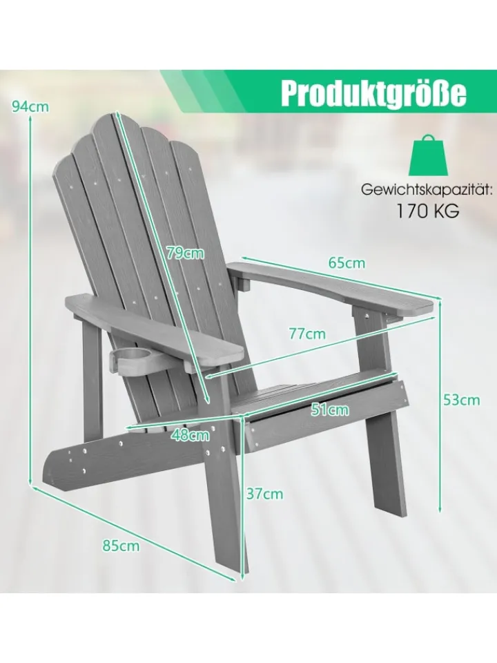 COSTWAY Gartenmöbel<Adirondack Stuhl bis zu 170kg in Grau