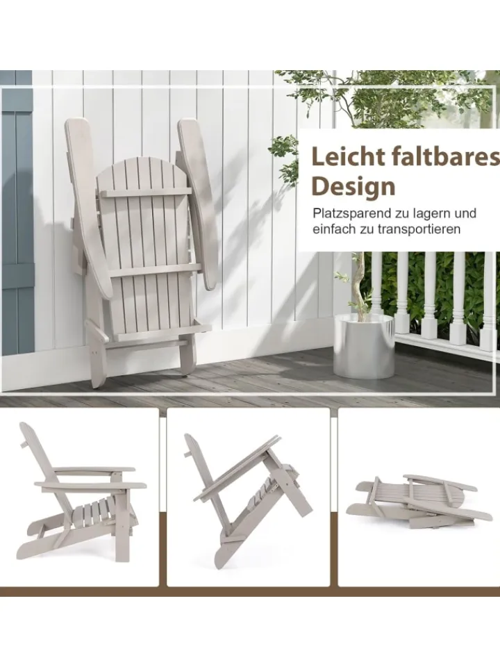 COSTWAY Gartenmöbel<Adirondack Stuhl klappbar in Grau