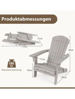COSTWAY Gartenmöbel<Adirondack Stuhl klappbar in Grau