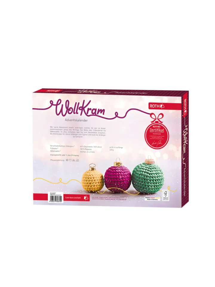 ROTH Adventskalender<Adventskalender - Wollkram - gefüllt, Häkelnadeln, Wolle, Anleitung in Bunt