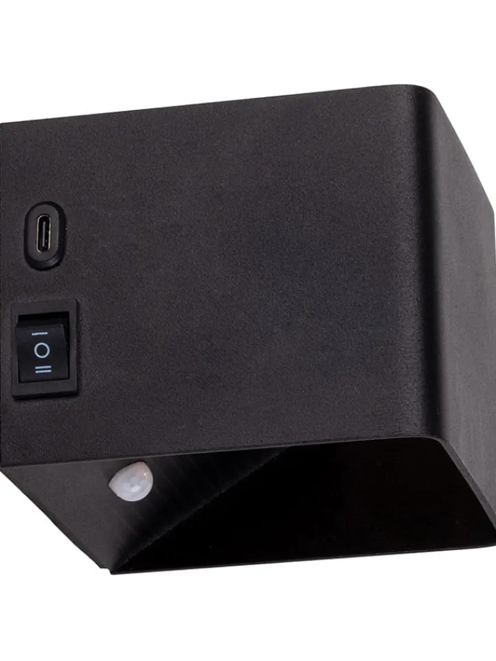 näve Wandleuchten<Akku-LED-Wandleuchte "Cube" in Schwarz - (B)10 x (H)8 x (T)10 cm