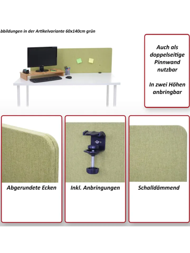 MCW Paravents<Akustik-Tischtrennwand G75, 60x75cm grau
