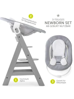 Hauck Babymöbel<Alpha Plus Grey Newborn Set - 3-tlg. Hochstuhl in grau