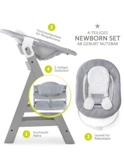 Hauck Babymöbel<Alpha Plus Grey Newborn Set - 4-tlg. Hochstuhl in grau