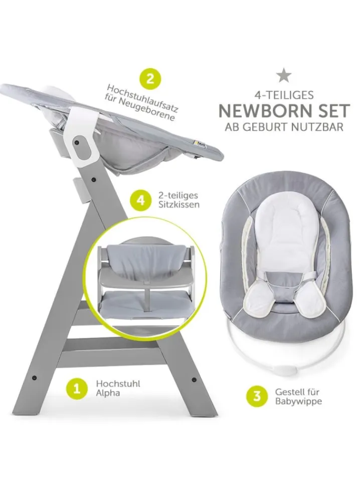 Hauck Babymöbel<Alpha Plus Grey Newborn Set - 4-tlg. Hochstuhl in grau