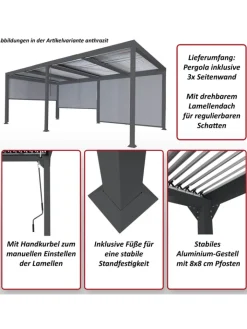 MCW Gartenmöbel<Alu Pergola L41 mit 3x Seitenwand, Anthrazit