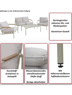 MCW Möbel-Sets<Aluminium-Gartengarnitur O11, Hellgrün Polster beige