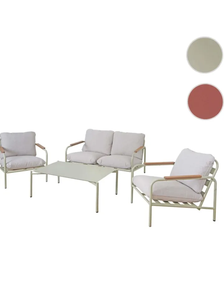 MCW Möbel-Sets<Aluminium-Gartengarnitur O11, Hellgrün Polster beige