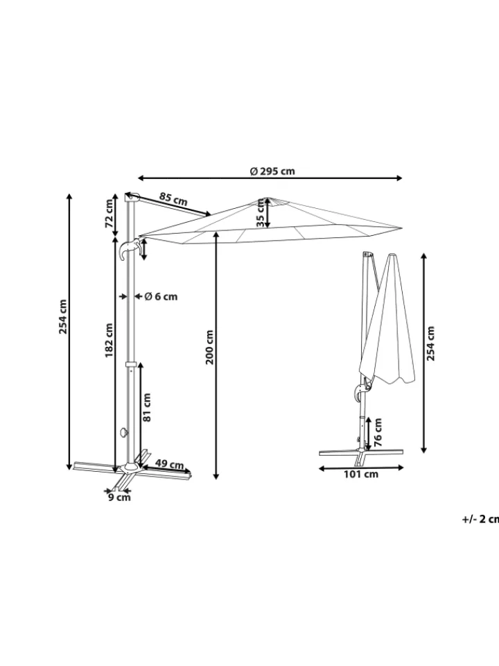 Beliani Gartenmöbel<Ampelschirm SAVONA II in Grün/Schwarz - (W) 295 x (H) 254 x (L) 295 cm