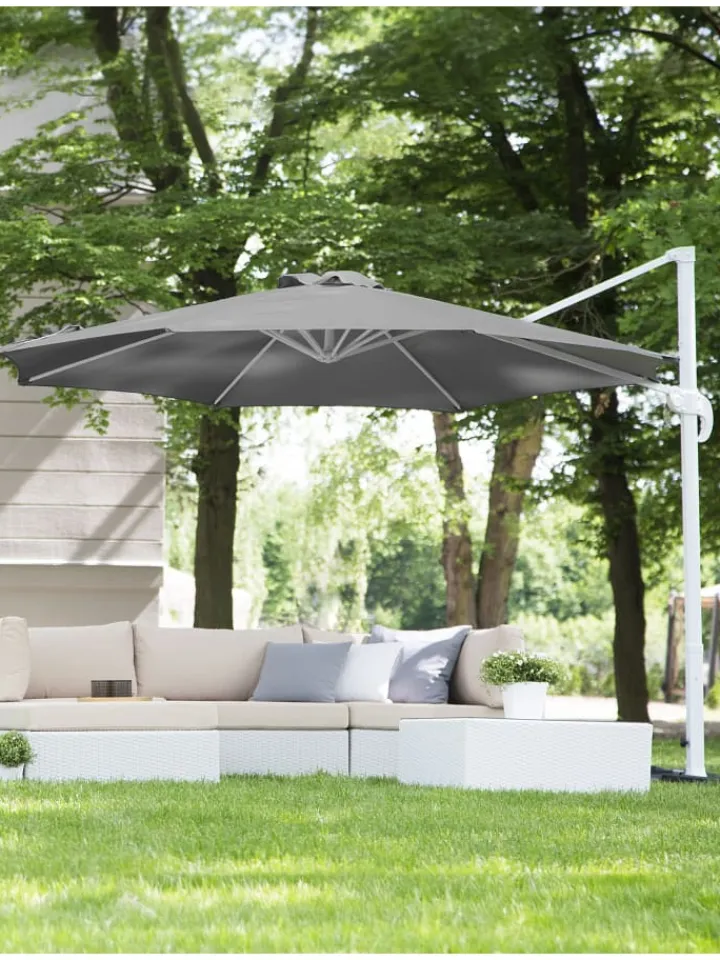 Beliani Gartenmöbel<Ampelschirm SAVONA in Grau/Weiß - (W) 300 x (H) 240 x (L) 300 cm