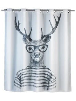 Wenko Gardinen, Jalousien & Rollos<Anti-Schimmel-Duschvorhang "Mr. Deer" in Weiß/ Schwarz - (L)200 x (B)180 cm