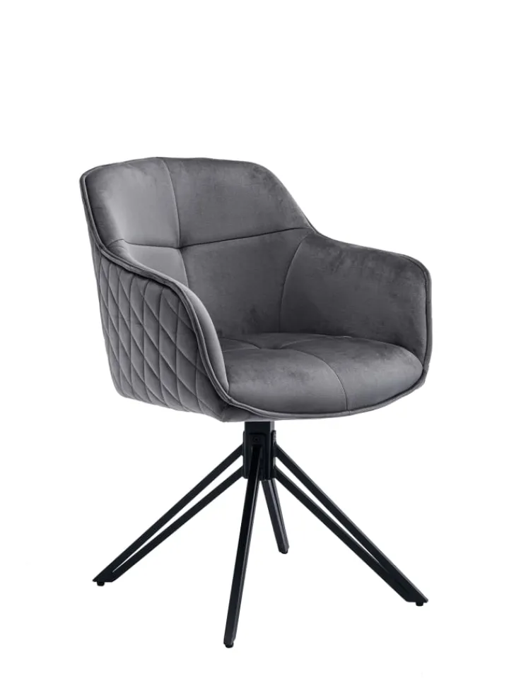 SalesFever Sitzmöbel<Armlehnstuhl modern 360° drehbar Samtbezug und Metallgestell in Grau
