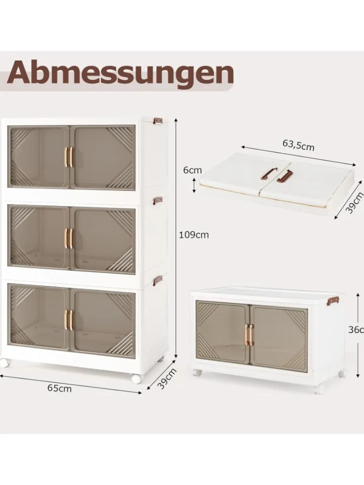 COSTWAY Regale & Schränke<Aufbewahrungsbox mit Deckel 3 tlg. 65 cm breite in Weiß