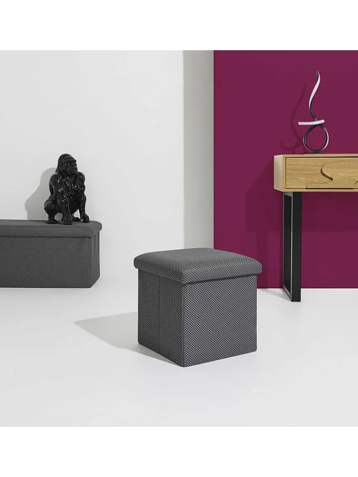 Rétro Chic Sitzmöbel<Aufbewahrungshocker "Atome" in Grau - (B)38 x (H)38 x (T)38 cm