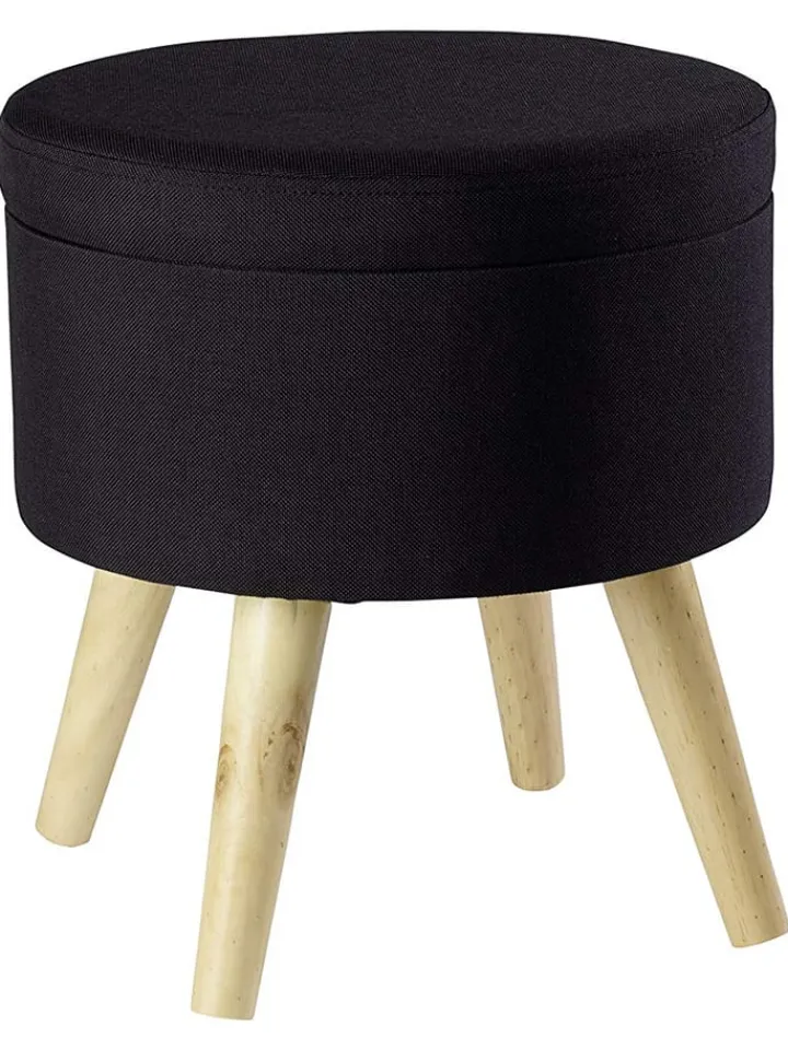 Echtwerk Sitzmöbel<Aufbewahrungshocker "Max" in Schwarz - (H)36 x Ø 32,5 cm