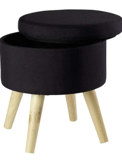 Echtwerk Sitzmöbel<Aufbewahrungshocker "Max" in Schwarz - (H)36 x Ø 32,5 cm