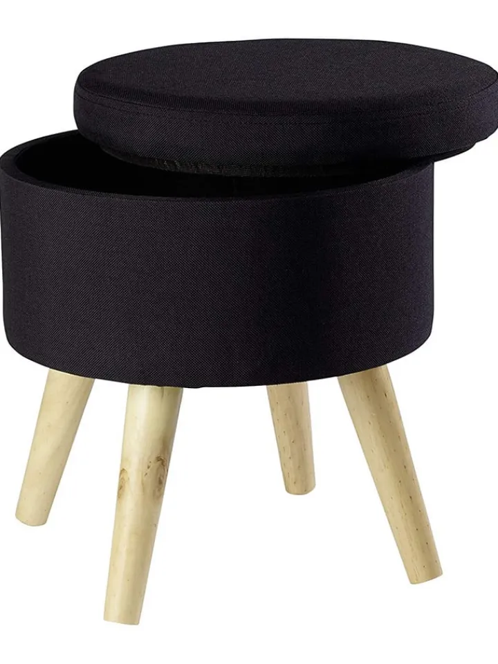 Echtwerk Sitzmöbel<Aufbewahrungshocker "Max" in Schwarz - (H)36 x Ø 32,5 cm