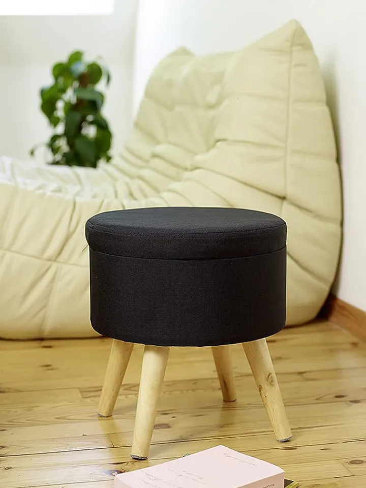 Echtwerk Sitzmöbel<Aufbewahrungshocker "Max" in Schwarz - (H)36 x Ø 32,5 cm