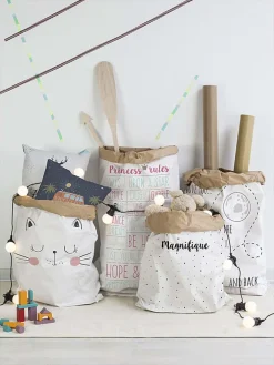 Folkifreckles Kisten & Körbe<Aufbewahrungstüte "Cat" in Weiß/ Schwarz - (B)60 x (H)90 x (T)13 cm