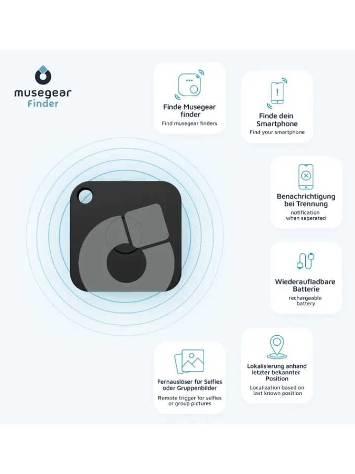 musegear Smarthome & Wetterstationen<Aufladbarer Bluetooth-Schlüsselfinder "recharge" in weiß, 4er Pack