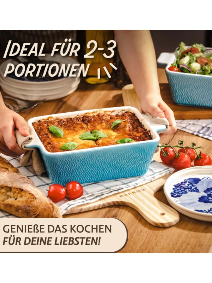 Praknu Kochgeschirr<Auflaufform aus Keramik für 2 Personen - Für Lasagne, Tiramisu &