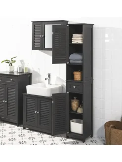 SoBuy Badmöbel<Badezimmer-Hochschrank in Drunkelgrau - (B)32 x (H)170 x (T)30cm
