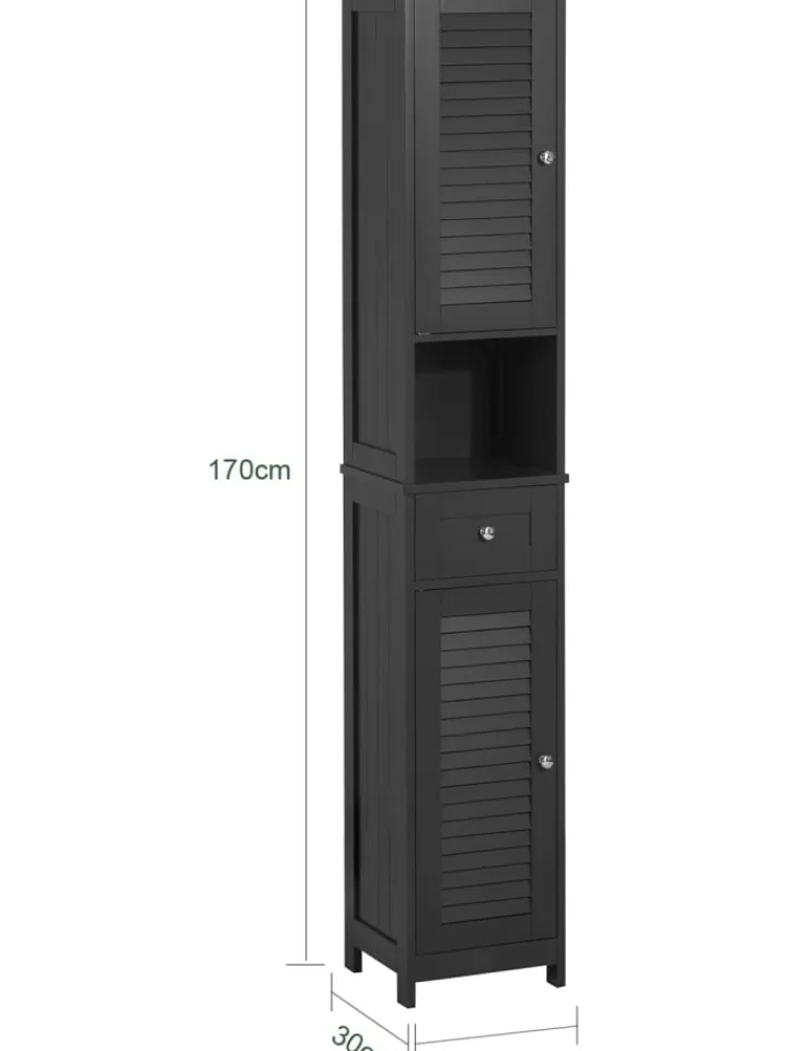 SoBuy Badmöbel<Badezimmer-Hochschrank in Drunkelgrau - (B)32 x (H)170 x (T)30cm