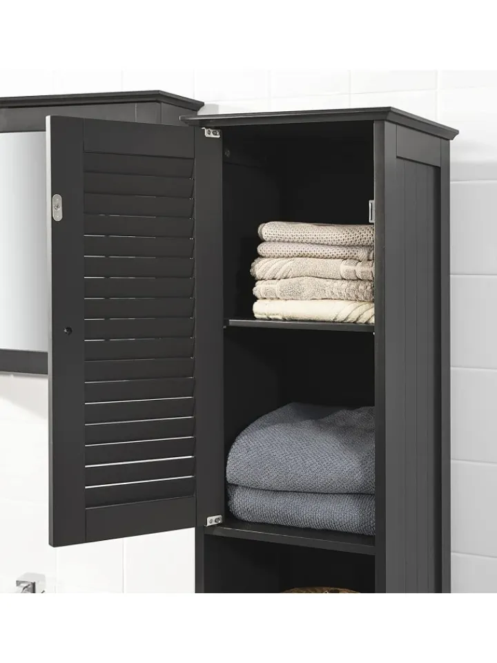 SoBuy Badmöbel<Badezimmer-Hochschrank in Drunkelgrau - (B)32 x (H)170 x (T)30cm