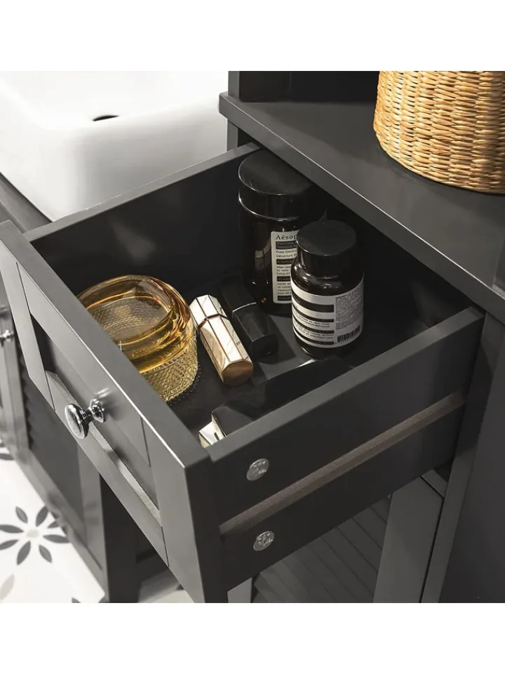 SoBuy Badmöbel<Badezimmer-Hochschrank in Drunkelgrau - (B)32 x (H)170 x (T)30cm