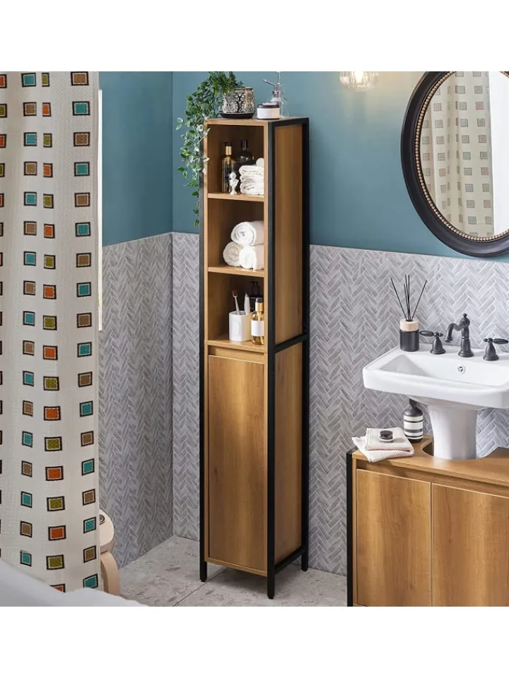 SoBuy Badezimmermöbel|Badmöbel<Badezimmer-Hochschrank in Braun - (B)30 x (H)168 x (T)28cm
