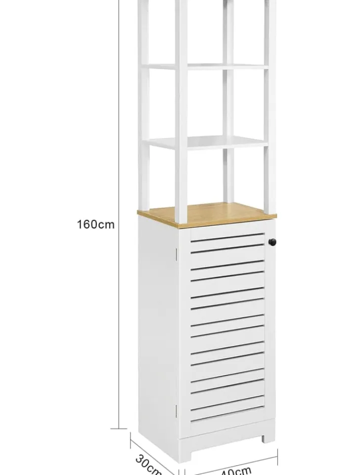 SoBuy Badezimmermöbel<Badezimmer-Hochschrank in Weiß und Natur - (B)40 x (H)160 x (T)40cm