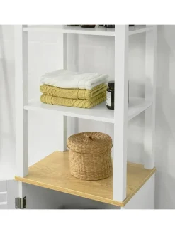 SoBuy Badezimmermöbel<Badezimmer-Hochschrank in Weiß und Natur - (B)40 x (H)160 x (T)40cm