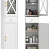 COSTWAY Badezimmermöbel<Badezimmerschrank 168 cm platzsparend schmal in Weiß