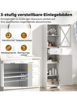 COSTWAY Badezimmermöbel<Badezimmerschrank 168 cm platzsparend schmal in Weiß