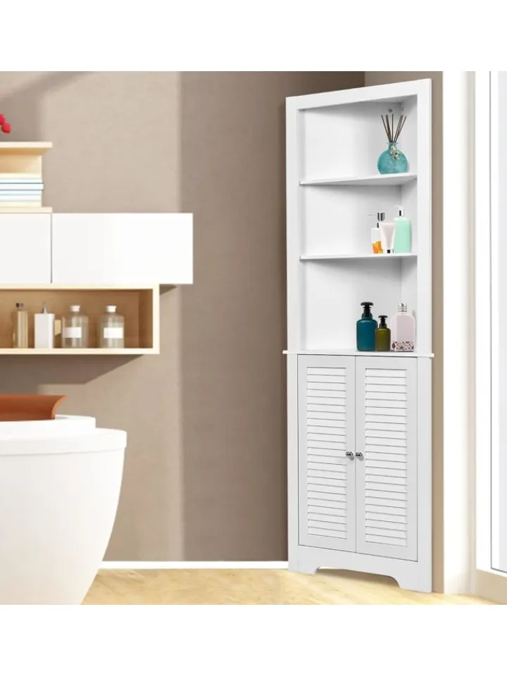 COSTWAY Badmöbel<Badezimmerschrank Ecke in Weiß