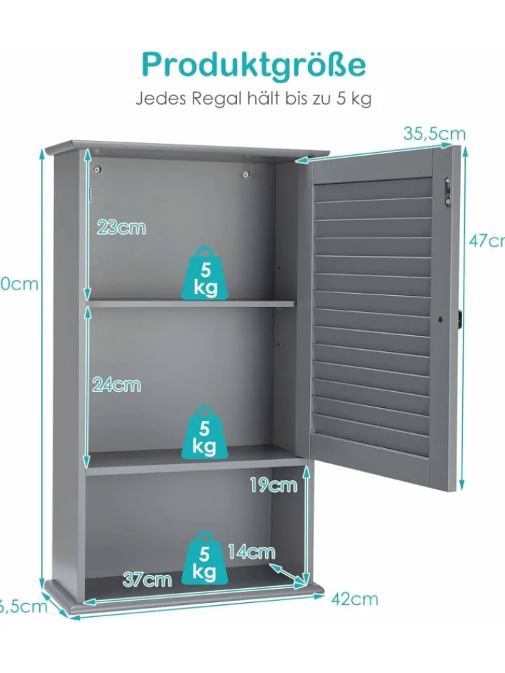 COSTWAY Badezimmermöbel<Badezimmerschrank hängend in Grau