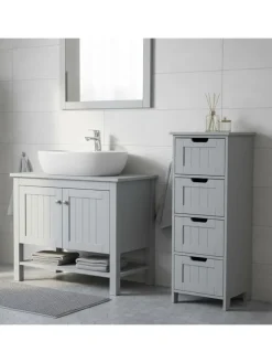relaxdays Badmöbel|Badezimmermöbel<Badezimmerschrank in Grau - (B)30 x (H)82 x (T)30 cm