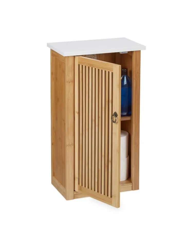 relaxdays Badmöbel<Badezimmerschrank in Natur/ Weiß - (B)34,5 x (H)60 x (T)21 cm