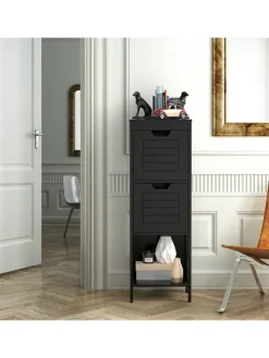 COSTWAY Badezimmermöbel|Badmöbel<Badezimmerschrank in Schwarz